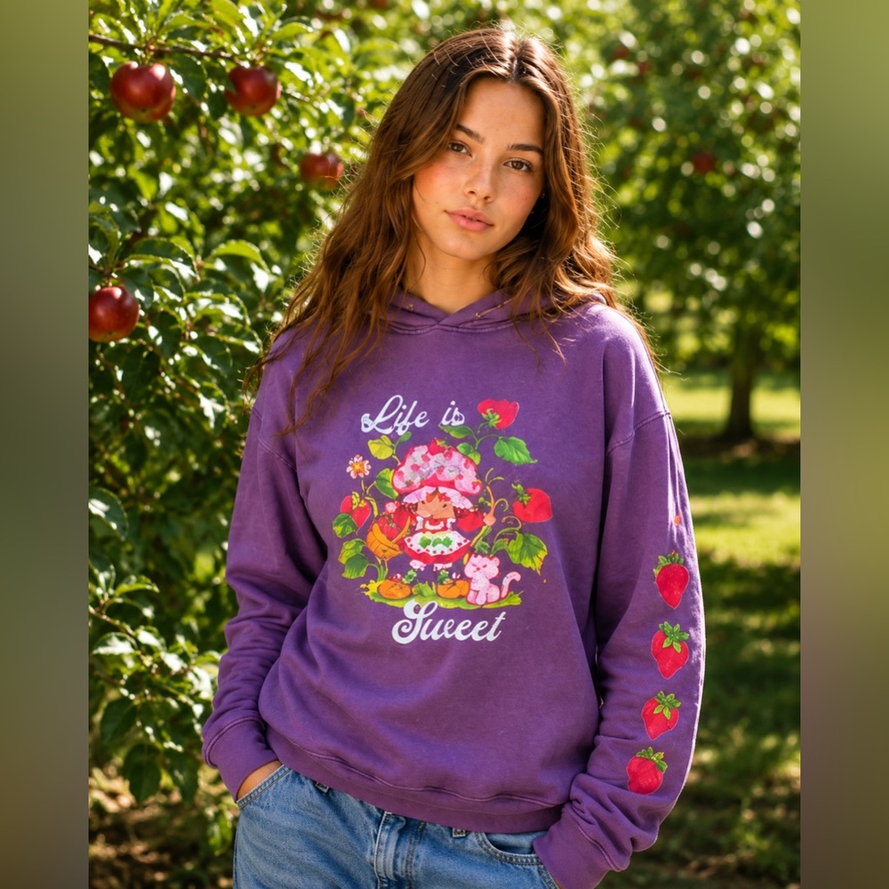 Life Is Sweet Purple Strawberry shortcake woman’s small sweater